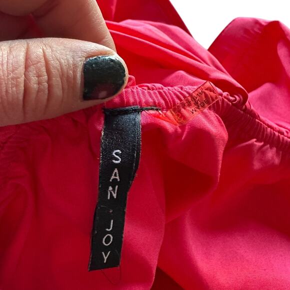 San Joy Magenta Off The Shoulder Ruffle Mid Waist Blouse - Picture 5 of 6